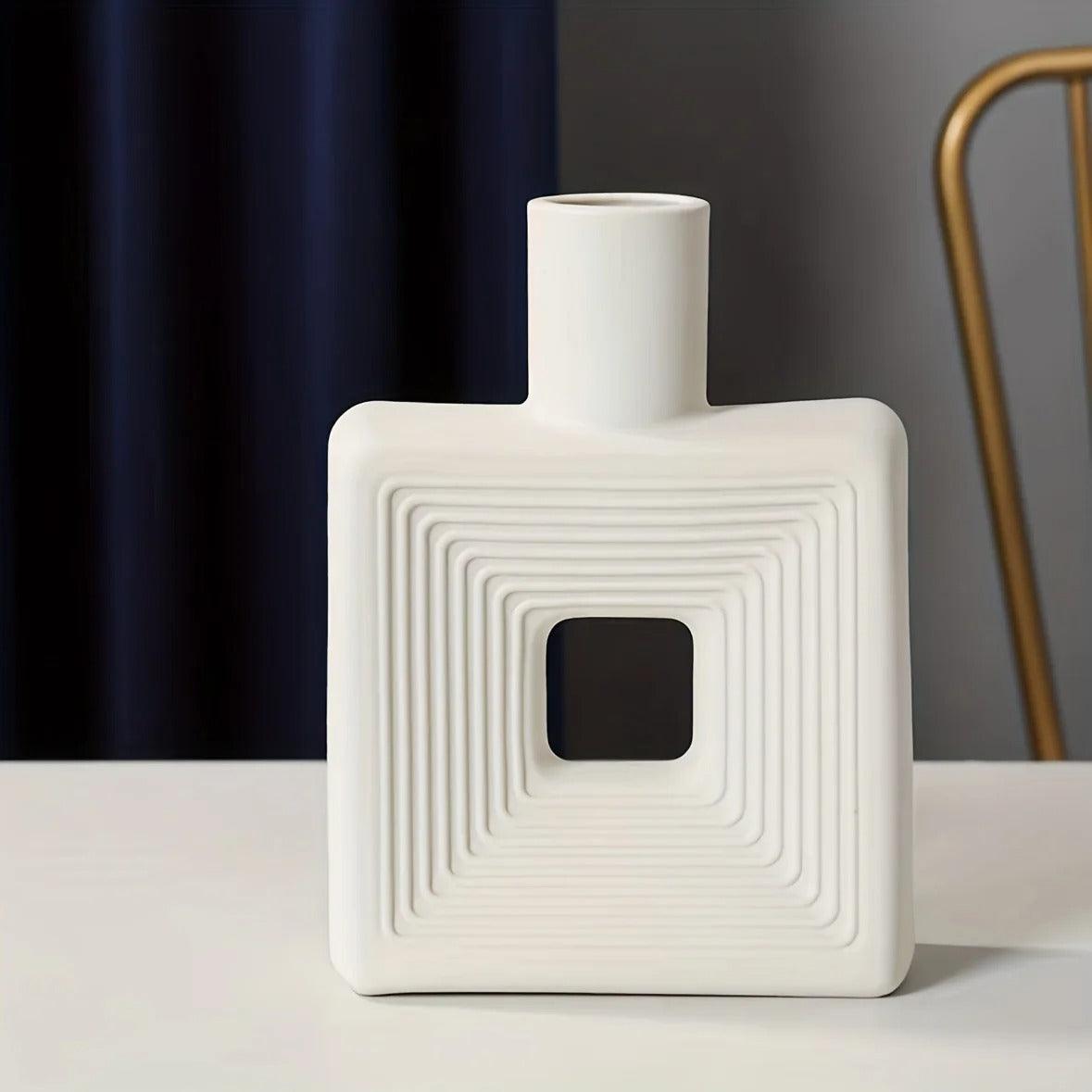 Relief Donut Vase – Square Sculptural Stoneware
