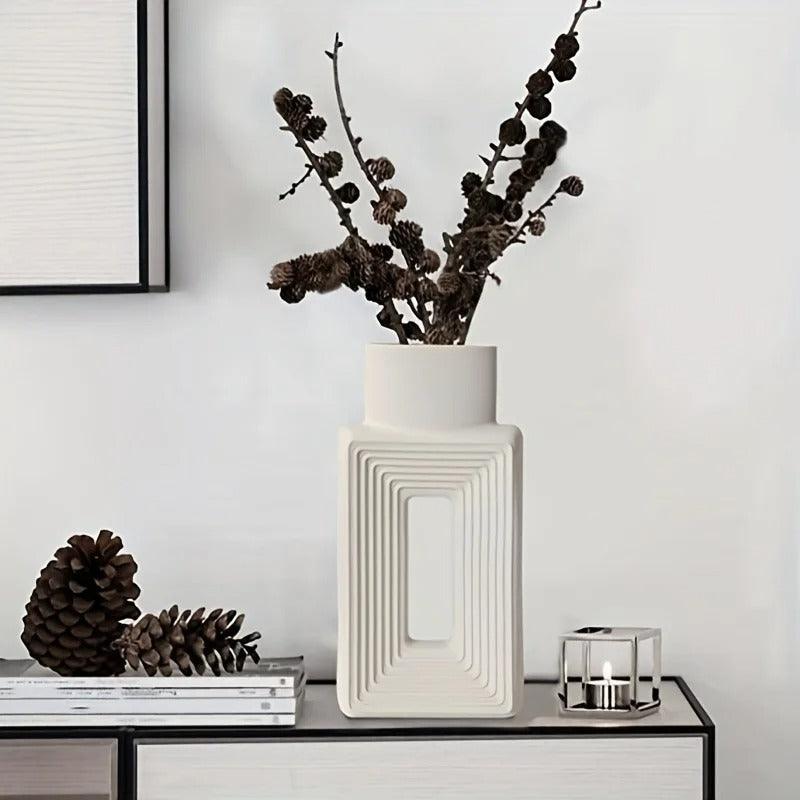 Relief Donut Vase – Square Sculptural Stoneware