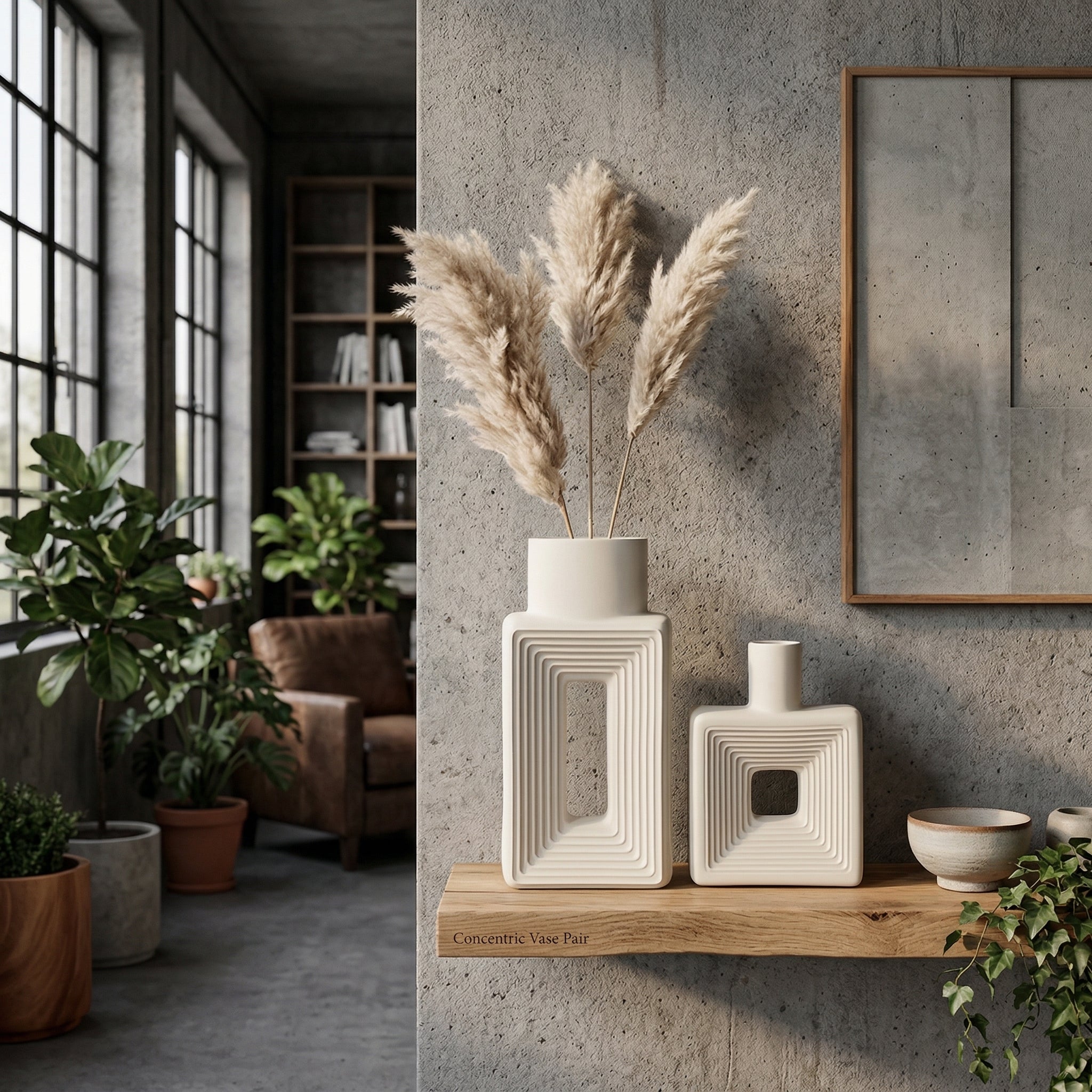 Relief Donut Vase – Square Sculptural Stoneware