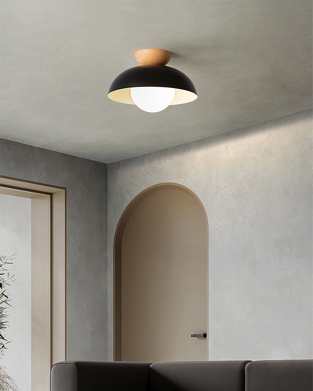Plafonnier scandinave en métal et verre opale