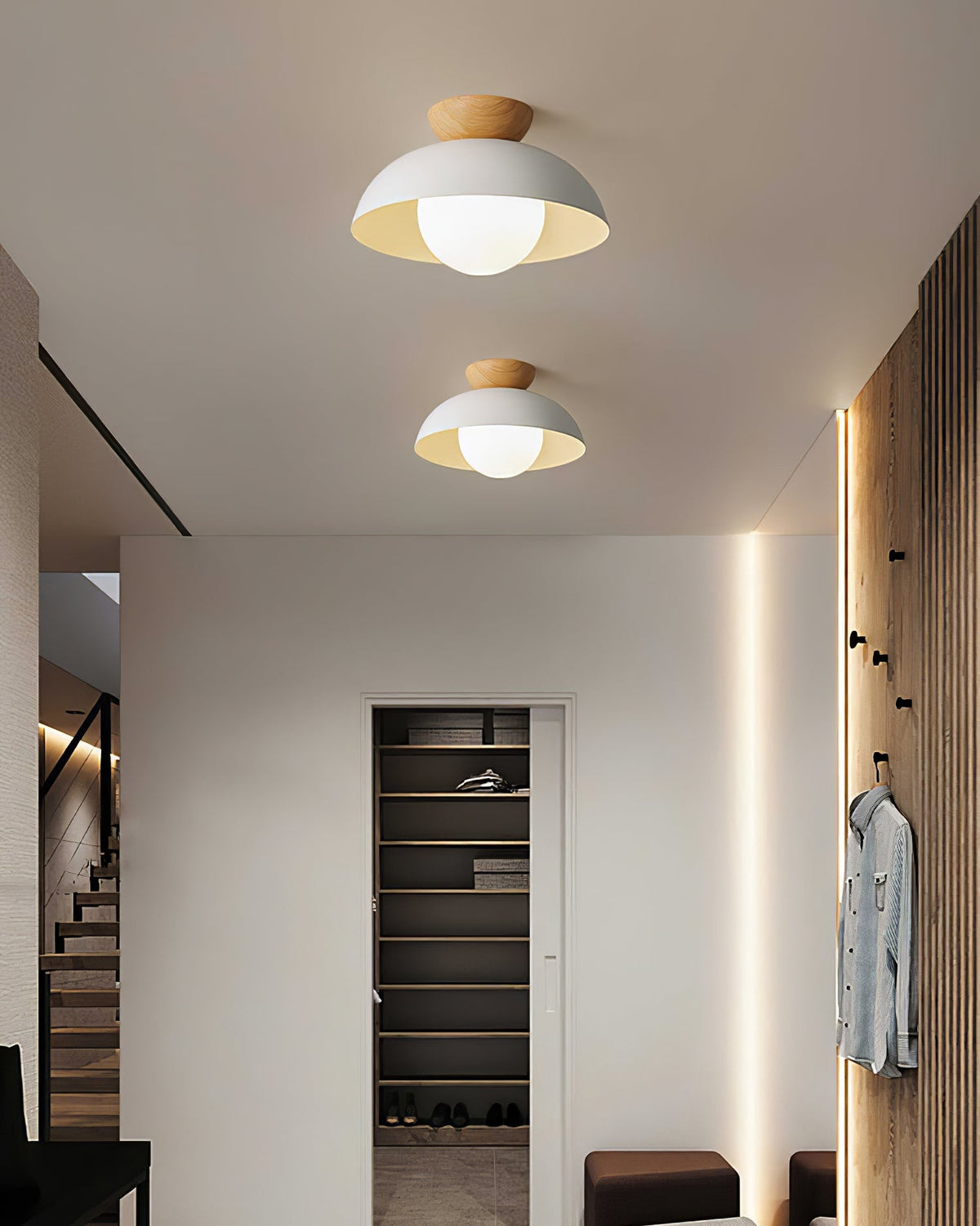 Plafonnier scandinave en métal et verre opale