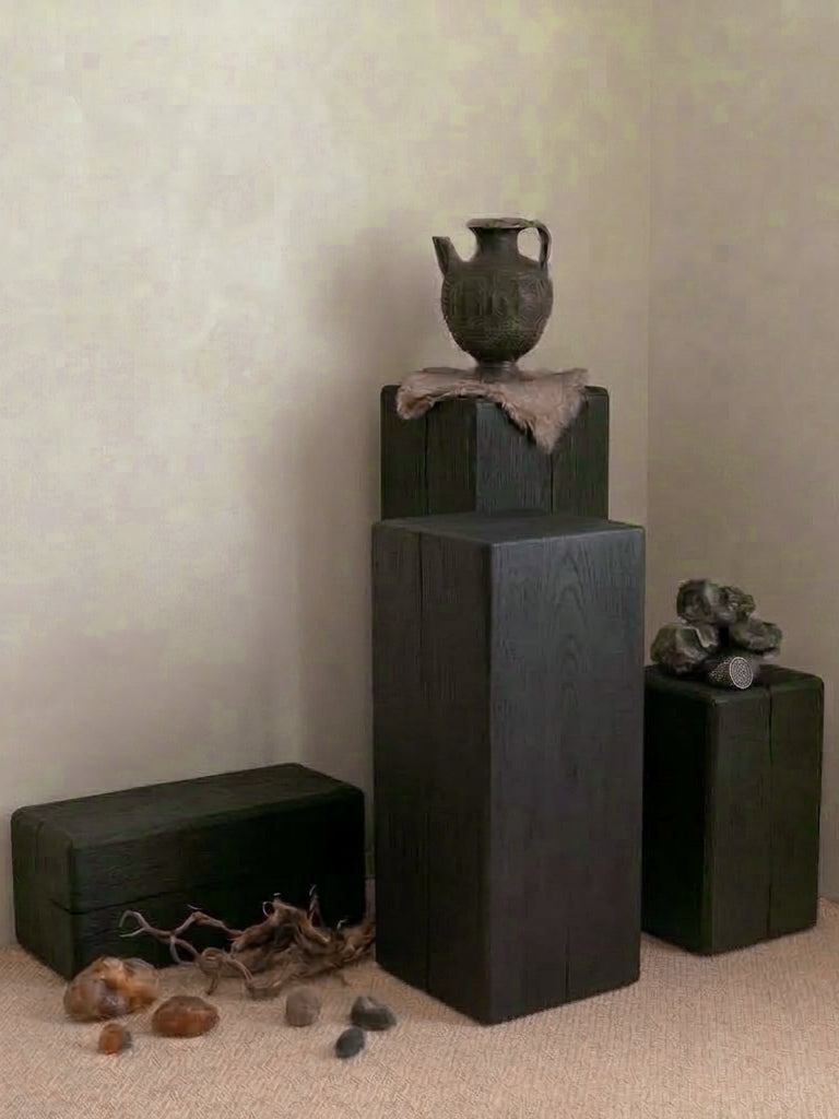 Sculptural Charred Timber Pedestal Stand