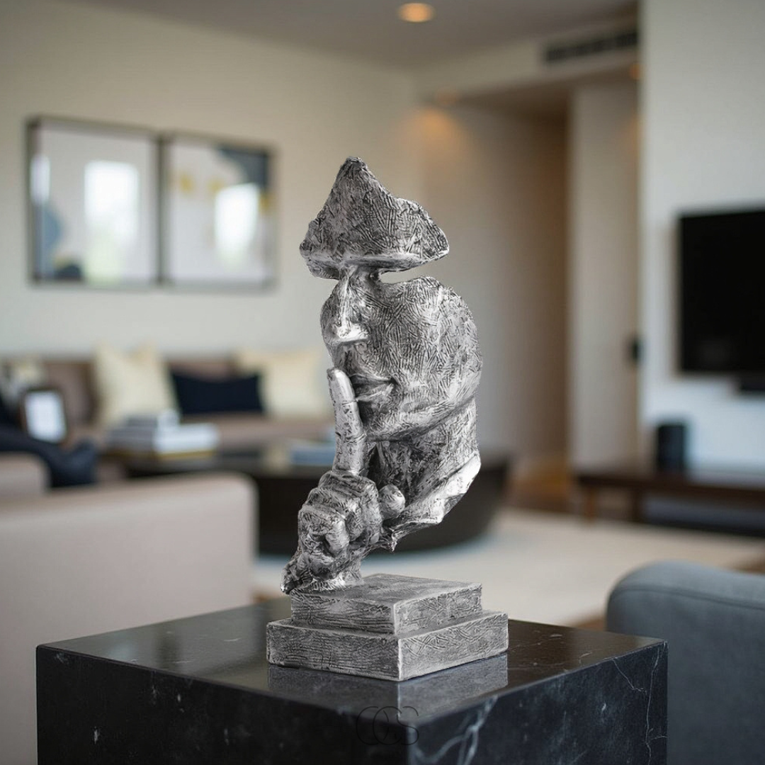 Sculpture Visage Abstraite "Silence is Golden" – Argent
