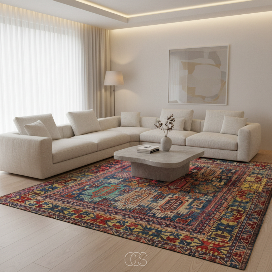 Tapis Grand Salon Style Héritage Motifs Complexes
