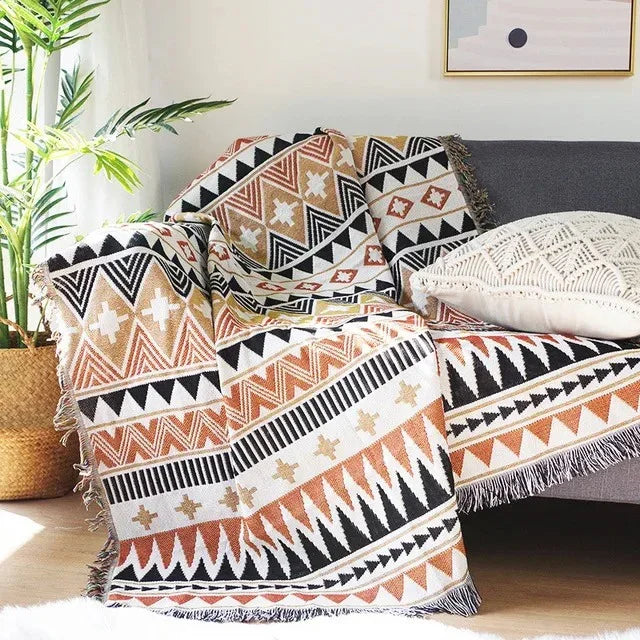 Vibrant Jacquard Throw Blanket Polyester Cotton 130x170cm