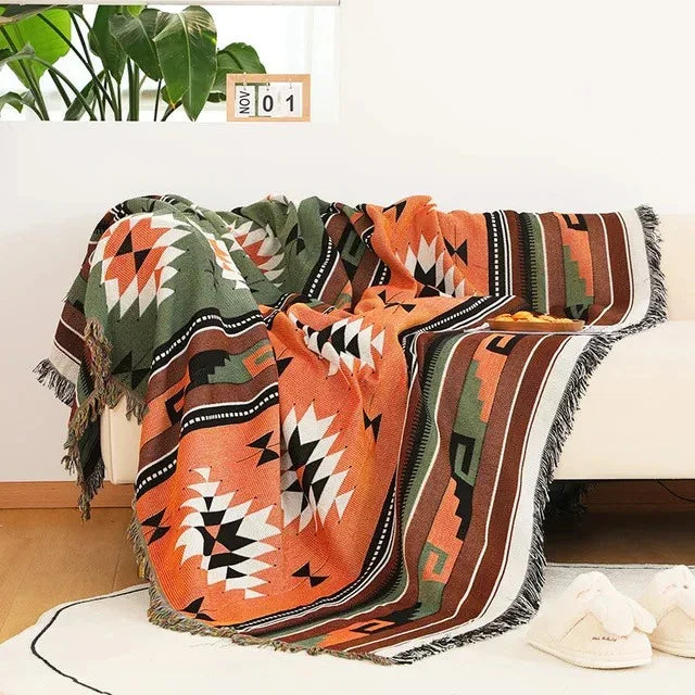 Vibrant Jacquard Throw Blanket Polyester Cotton 130x170cm