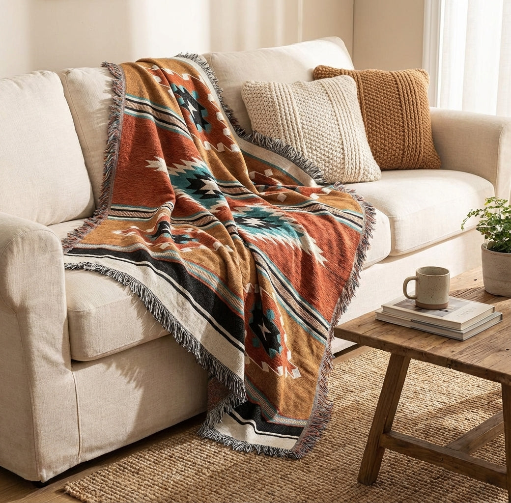 Vibrant Jacquard Throw Blanket Polyester Cotton 130x170cm