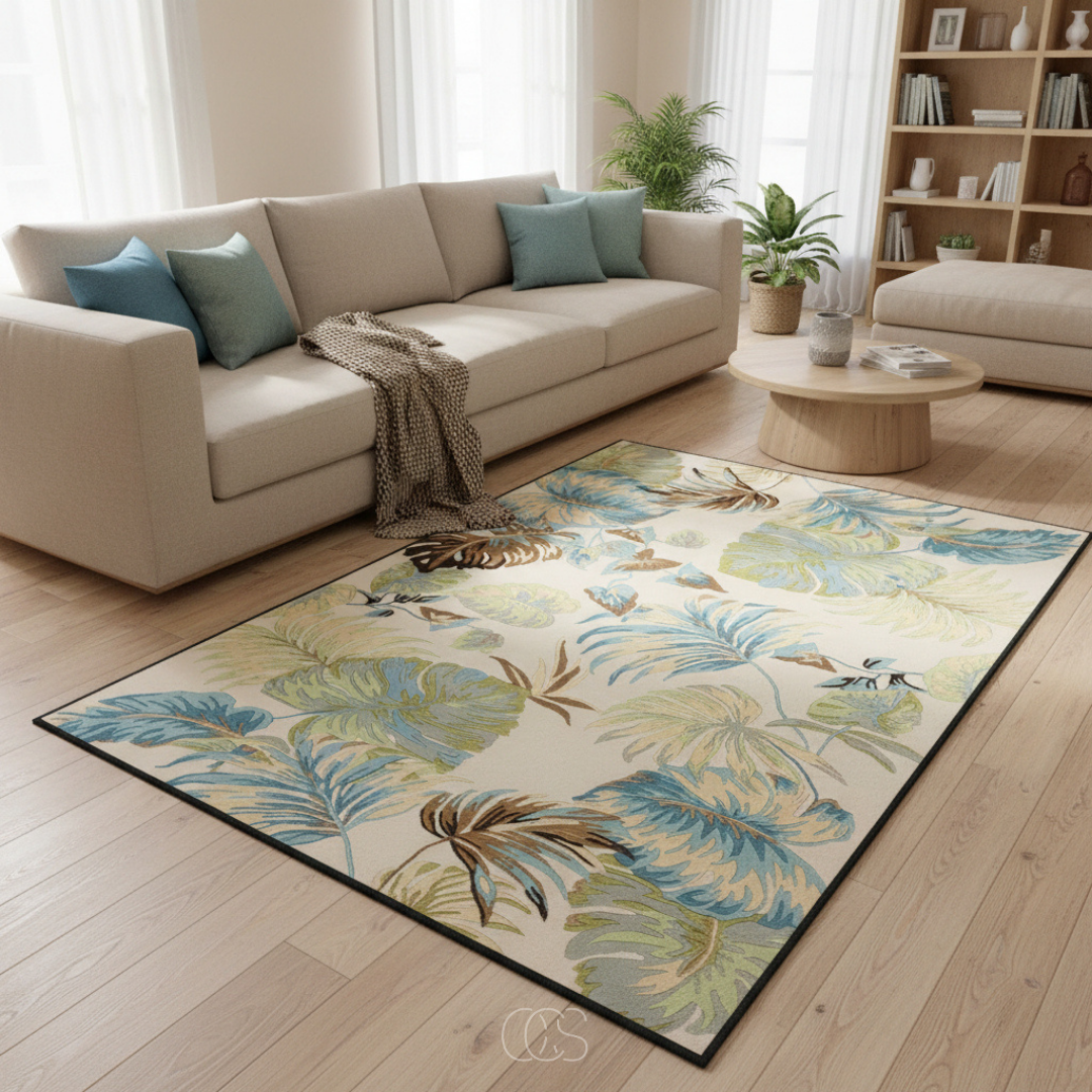 Tapis Botanique Tropical Feuillages Laine 140x200cm