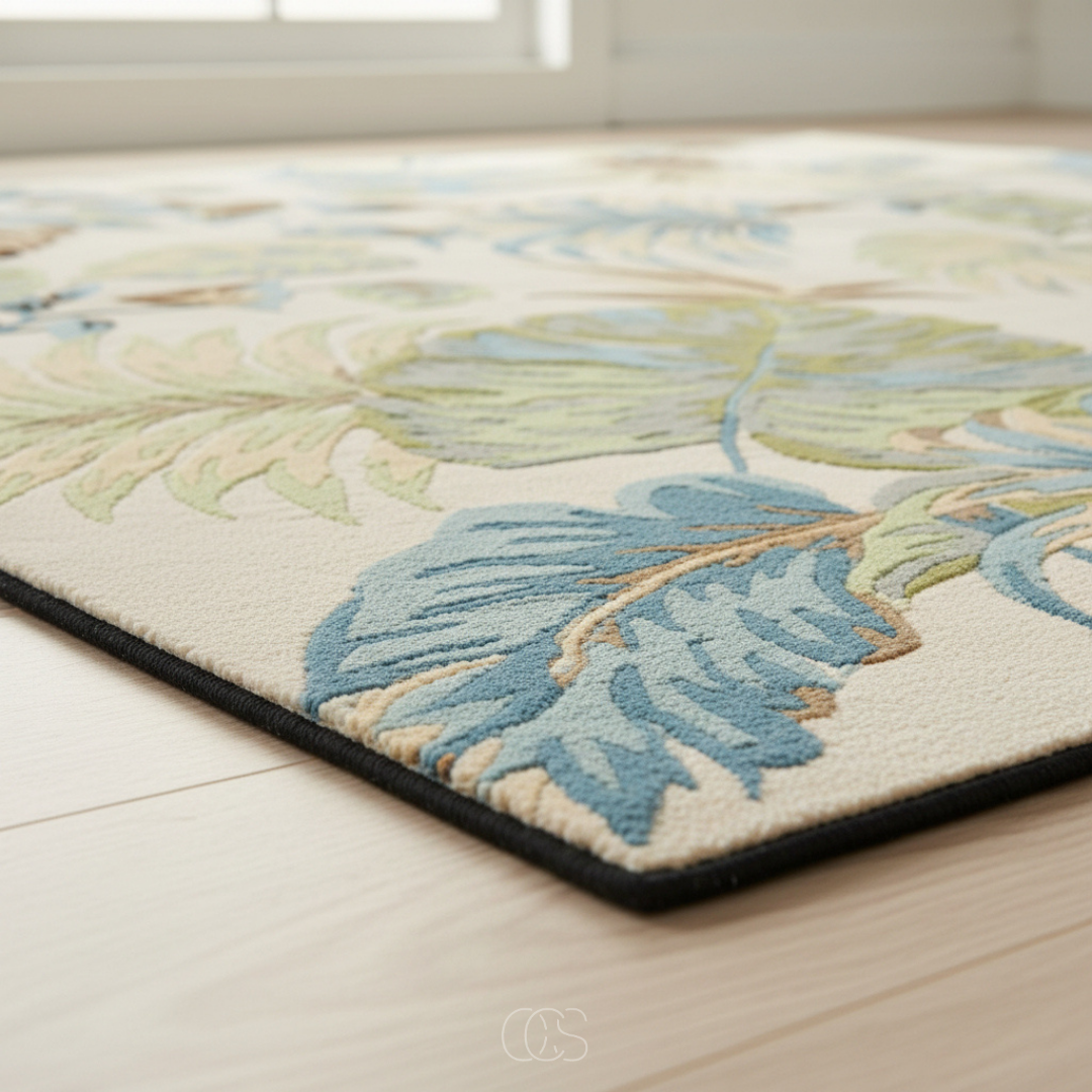Tapis Botanique Tropical Feuillages Laine 140x200cm