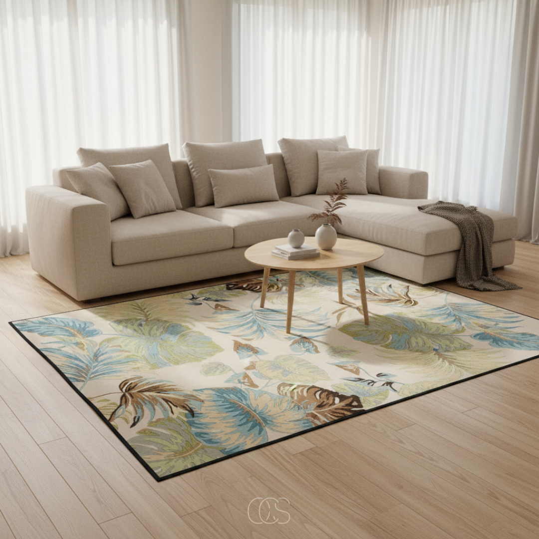 Tapis Botanique Tropical Feuillages Laine 140x200cm