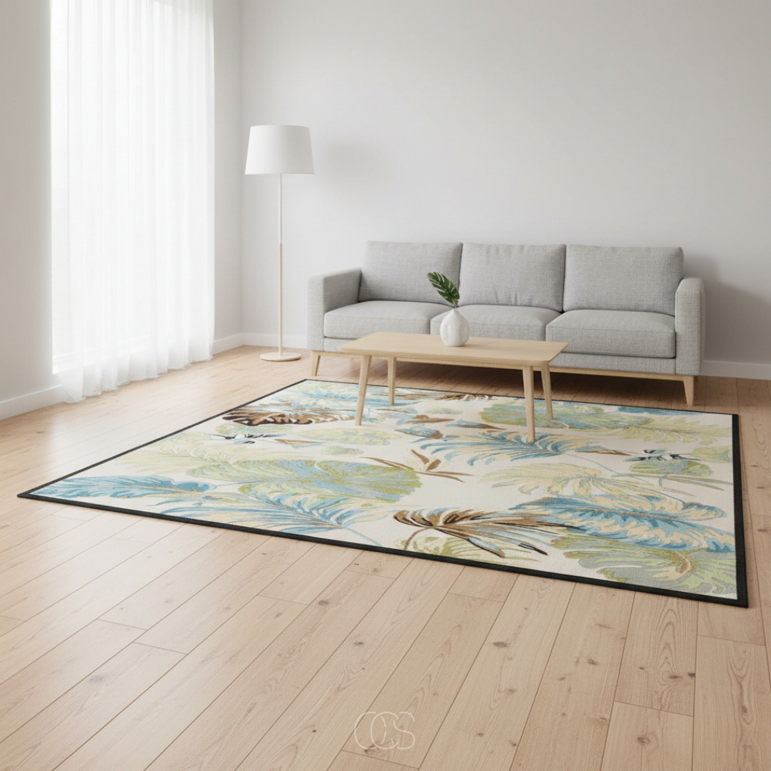 Tapis Botanique Tropical Feuillages Laine 140x200cm