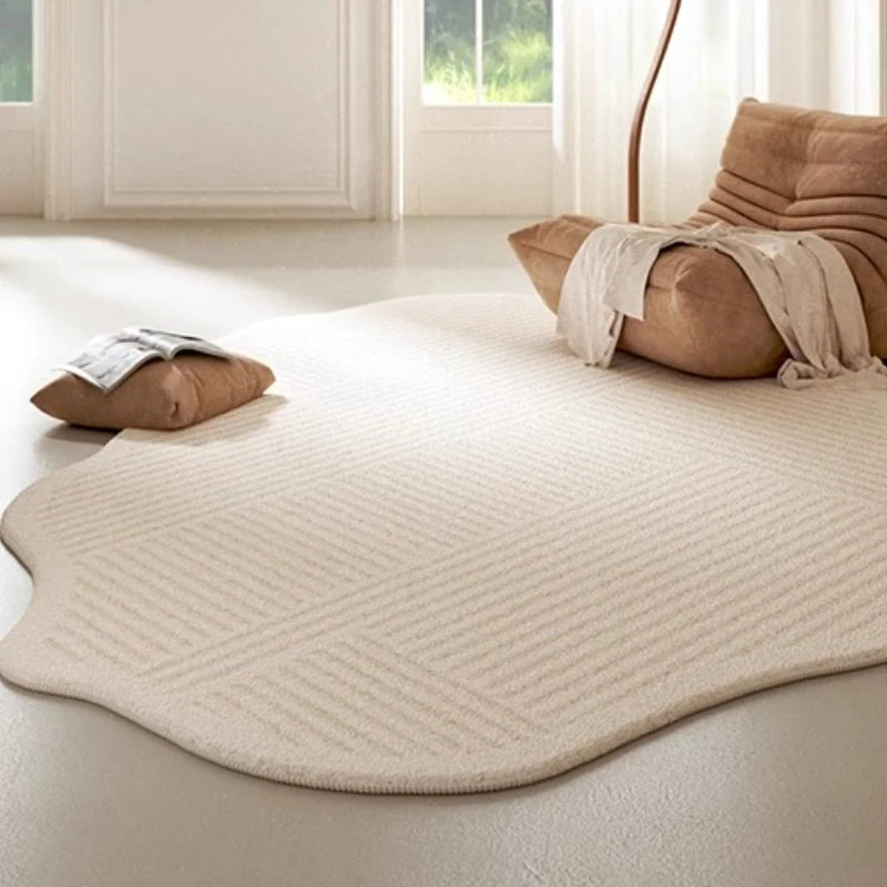 Zen-Inspired Organic 3D Carved Cream Rug