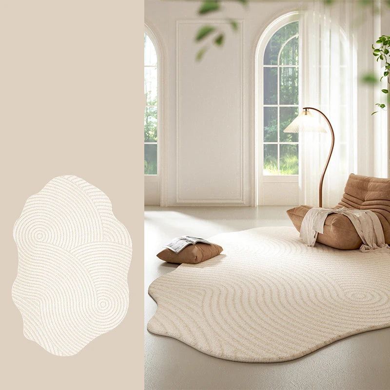 Zen-Inspired Organic 3D Carved Cream Rug