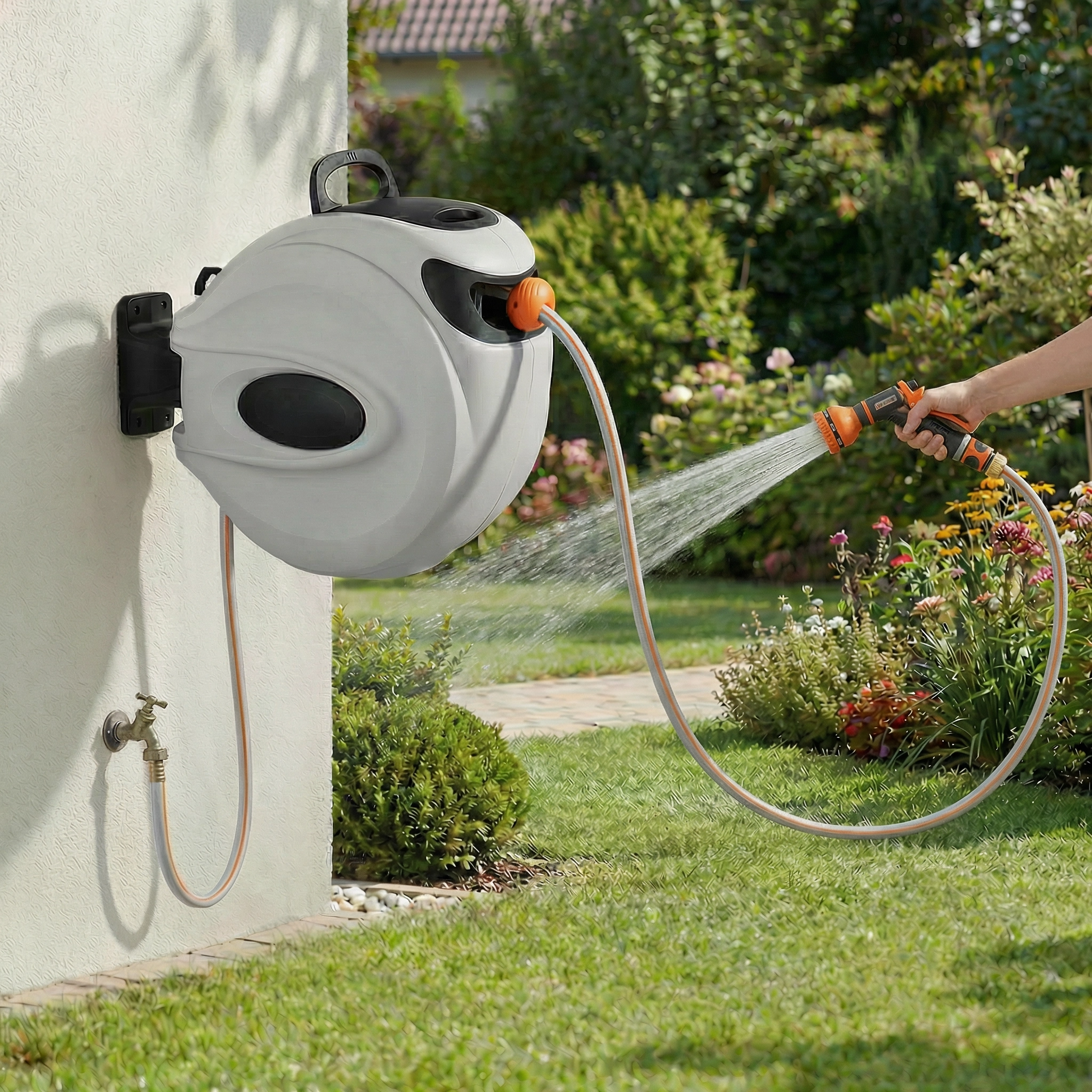 Enrouleur Tuyau Arrosage Mural en Acier Inoxydable | Design Élégant pour un Jardin Pratique et Sophistiqué 3