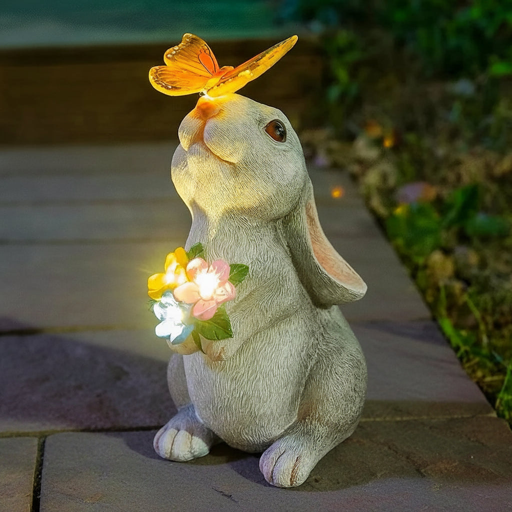Figurine de Jardin en Résine de Lapin Solaire | Éclairage LED Élégant pour une Ambiance Enchantée 1