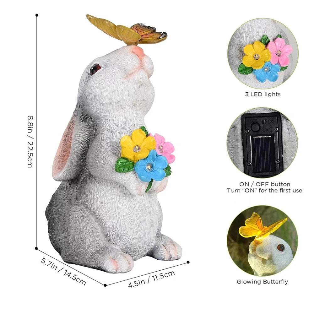 Figurine de Jardin en Résine de Lapin Solaire | Éclairage LED Élégant pour une Ambiance Enchantée 3