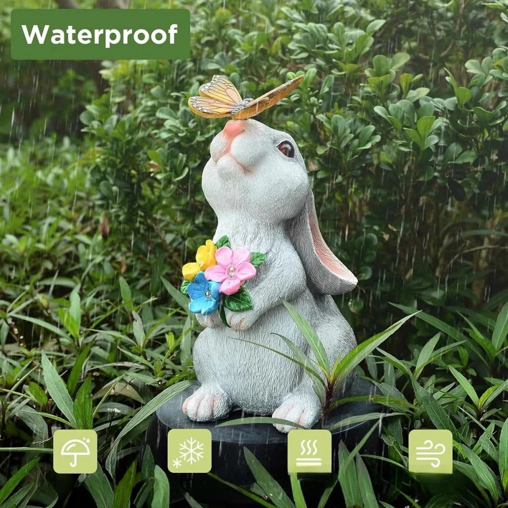 Figurine de Jardin en Résine de Lapin Solaire | Éclairage LED Élégant pour une Ambiance Enchantée 4