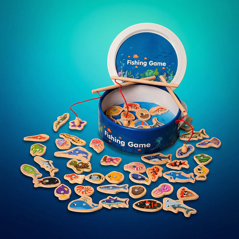 Jeu de pêche magnétique en bois, 51 poissons