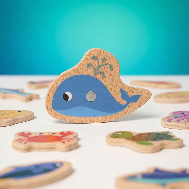 Jeu de pêche magnétique en bois, 51 poissons