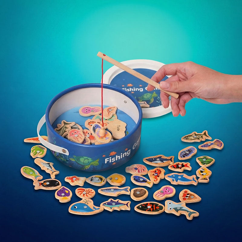 Jeu de pêche magnétique en bois, 51 poissons