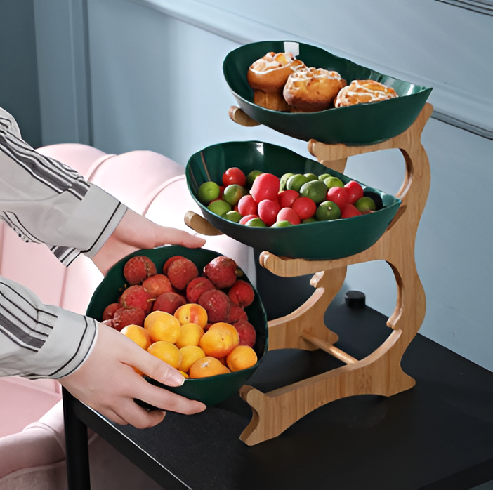 Multi-tiered Wooden Fruit Bowl Stand