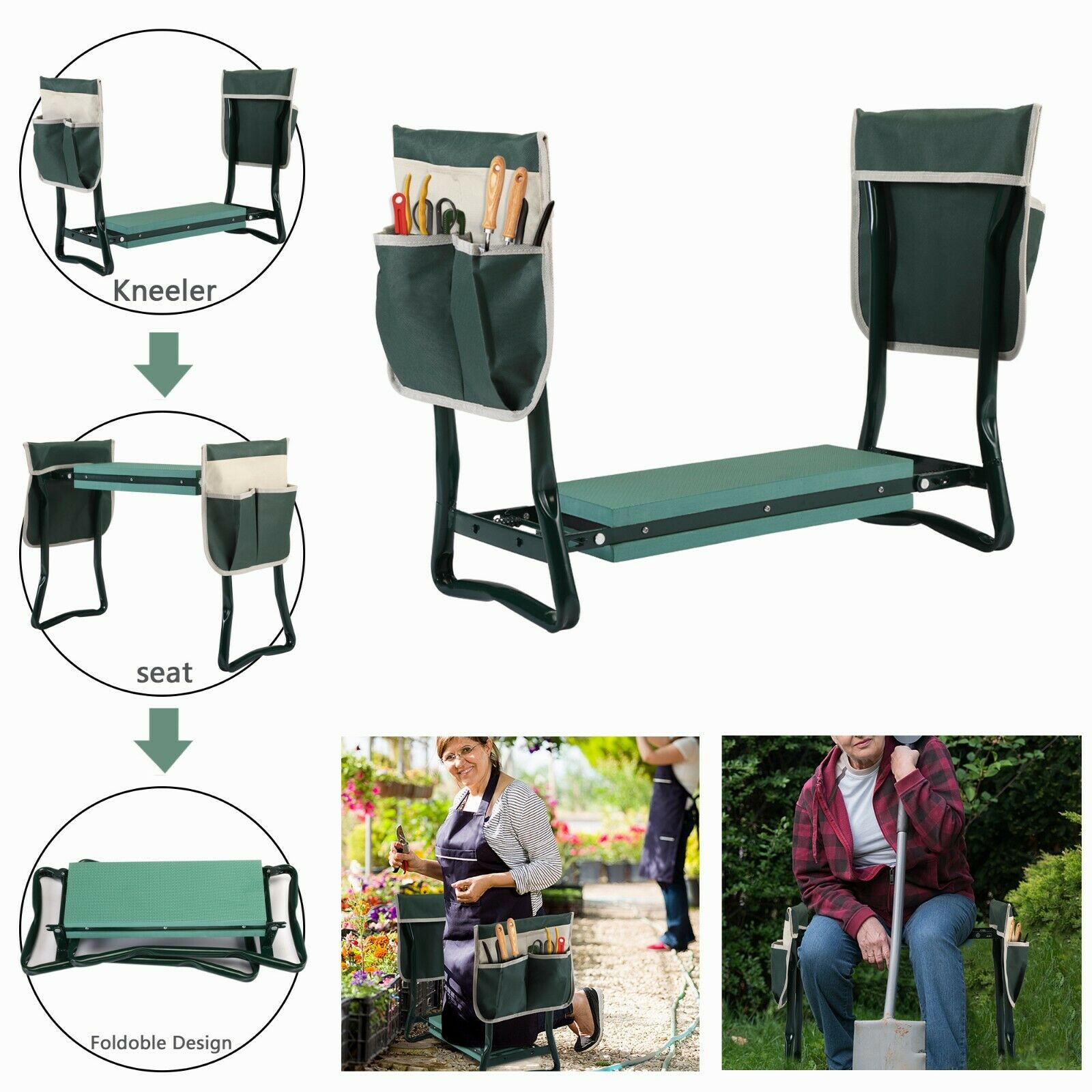 Genouillère et Banc de Jardin Pliables en Acier | Outil Ergonomique pour un Confort Optimal au Jardin 6