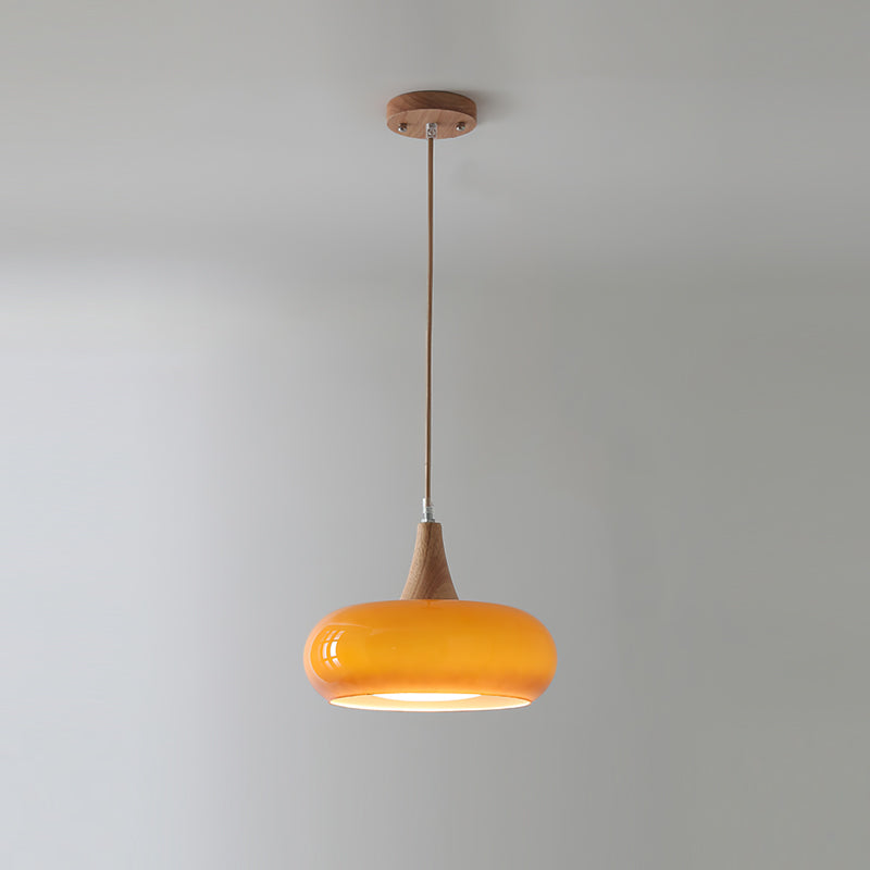 Glass & Wood Pendant Light - Retro Orange or Matte White 0