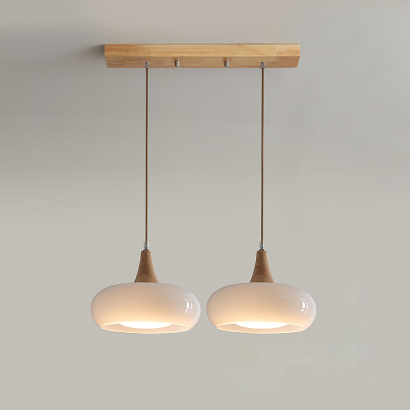 Glass & Wood Pendant Light - Retro Orange or Matte White 10