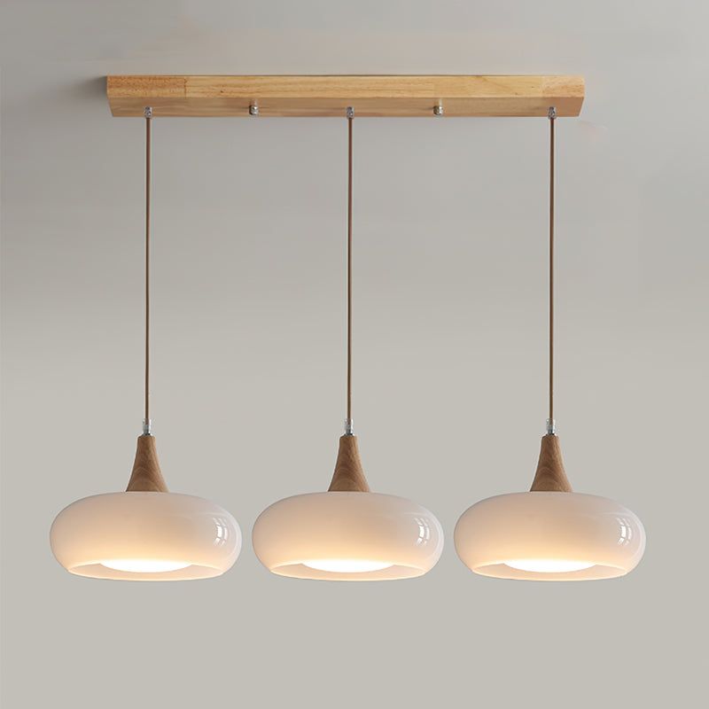 Glass & Wood Pendant Light - Retro Orange or Matte White 11