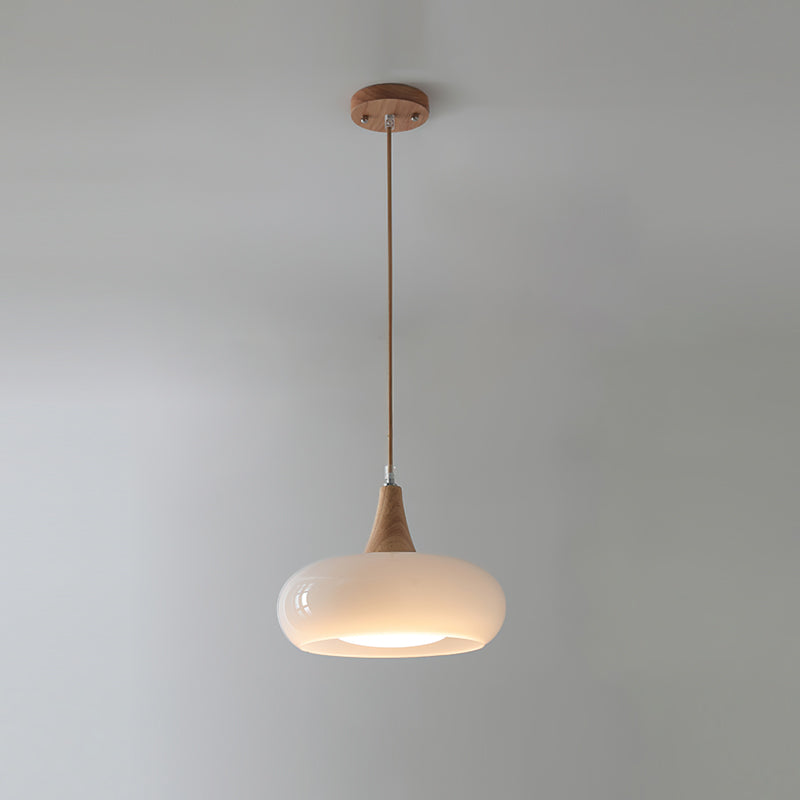 Glass & Wood Pendant Light - Retro Orange or Matte White 12