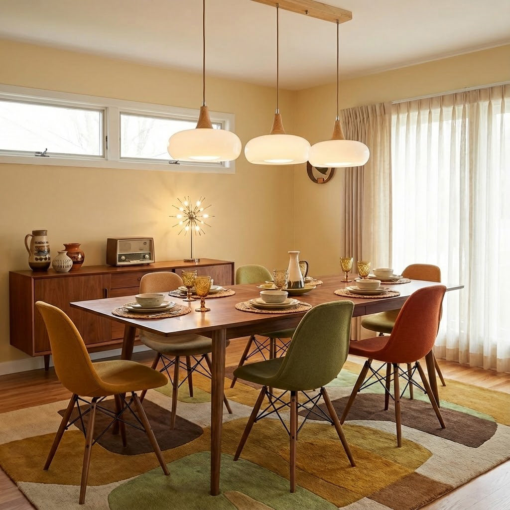 Glass & Wood Pendant Light - Retro Orange or Matte White 5