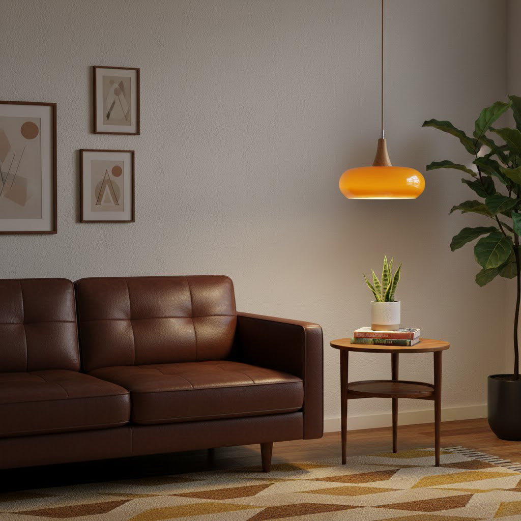 Glass & Wood Pendant Light - Retro Orange or Matte White 6