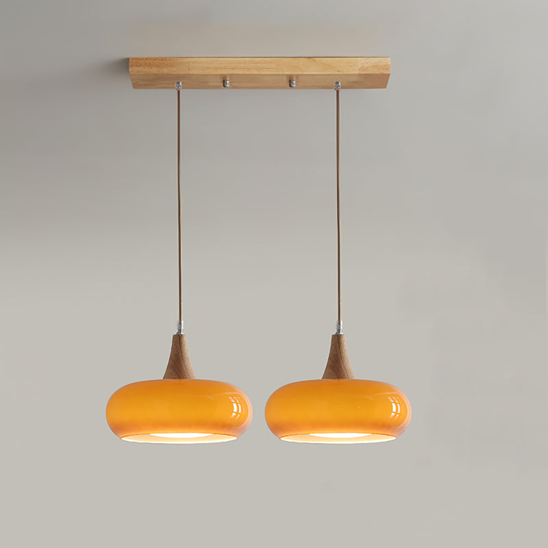 Glass & Wood Pendant Light - Retro Orange or Matte White 9