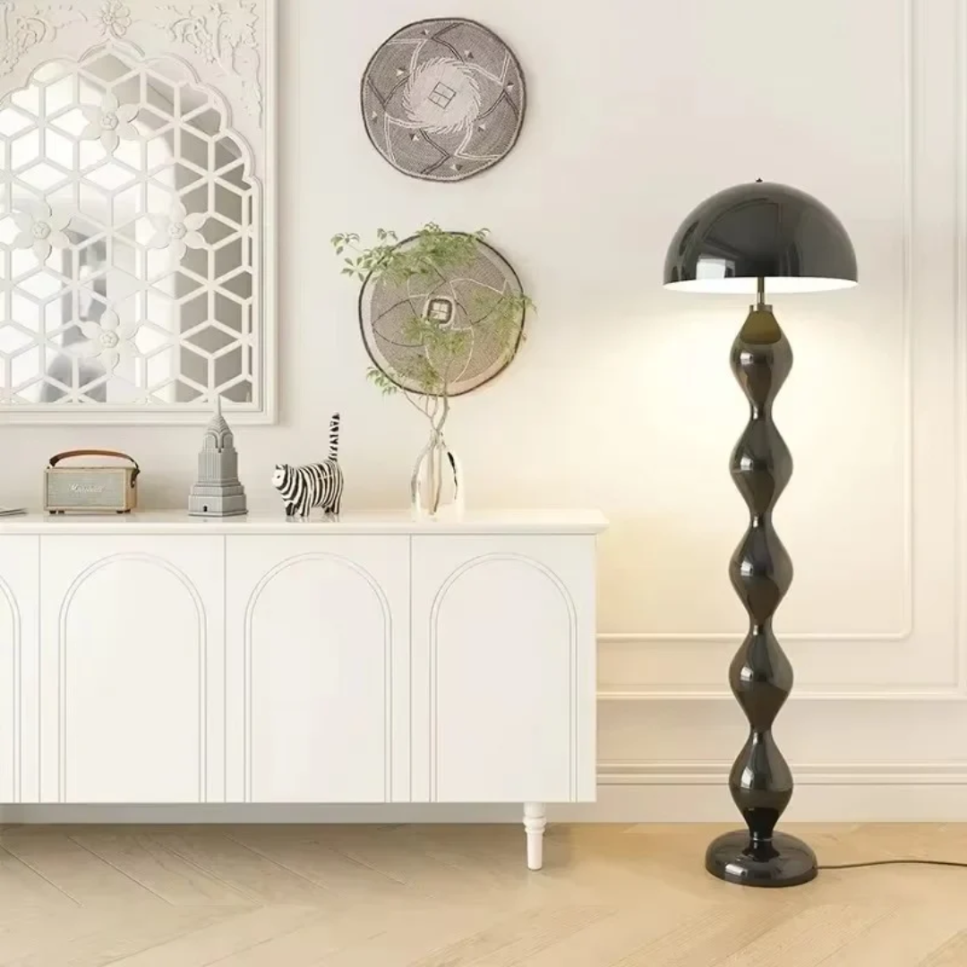 Glossy Black Metal Floor Lamp - Art Deco Inspired Design 0