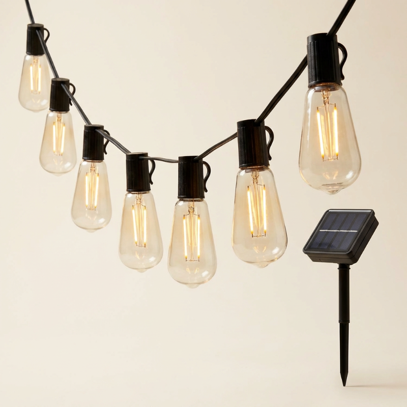 Guirlande Lumineuse Solaire Edison | Éclairage Vintage Résistant aux Intempéries pour Ambiance Extérieure Chaleureuse 1