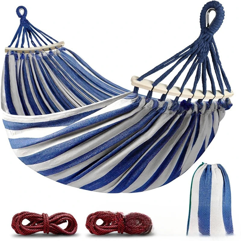 Double Canvas Hammock with Wooden Bars | Elegance and Comfort for Outdoor Relaxation