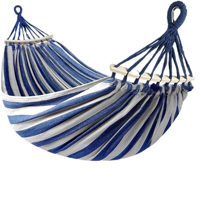 Hamac Double en Toile avec Barres en Bois | Élégance et Confort pour Détente en Plein Air