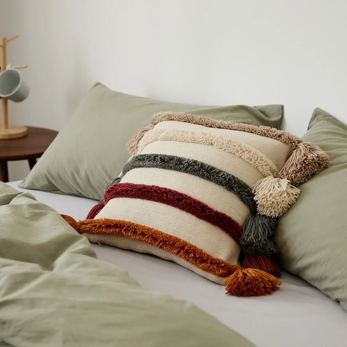 Velours Rayé - Housse de Coussin à Franges 45 x 45