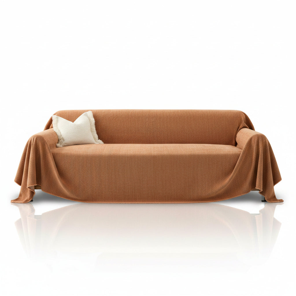 Herringbone Sofa Cover - Pet-Friendly Terracotta Fabric 0