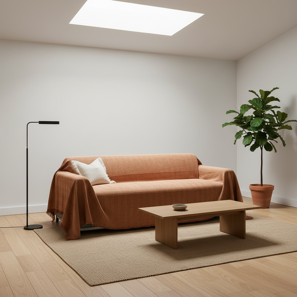 Herringbone Sofa Cover - Pet-Friendly Terracotta Fabric 1