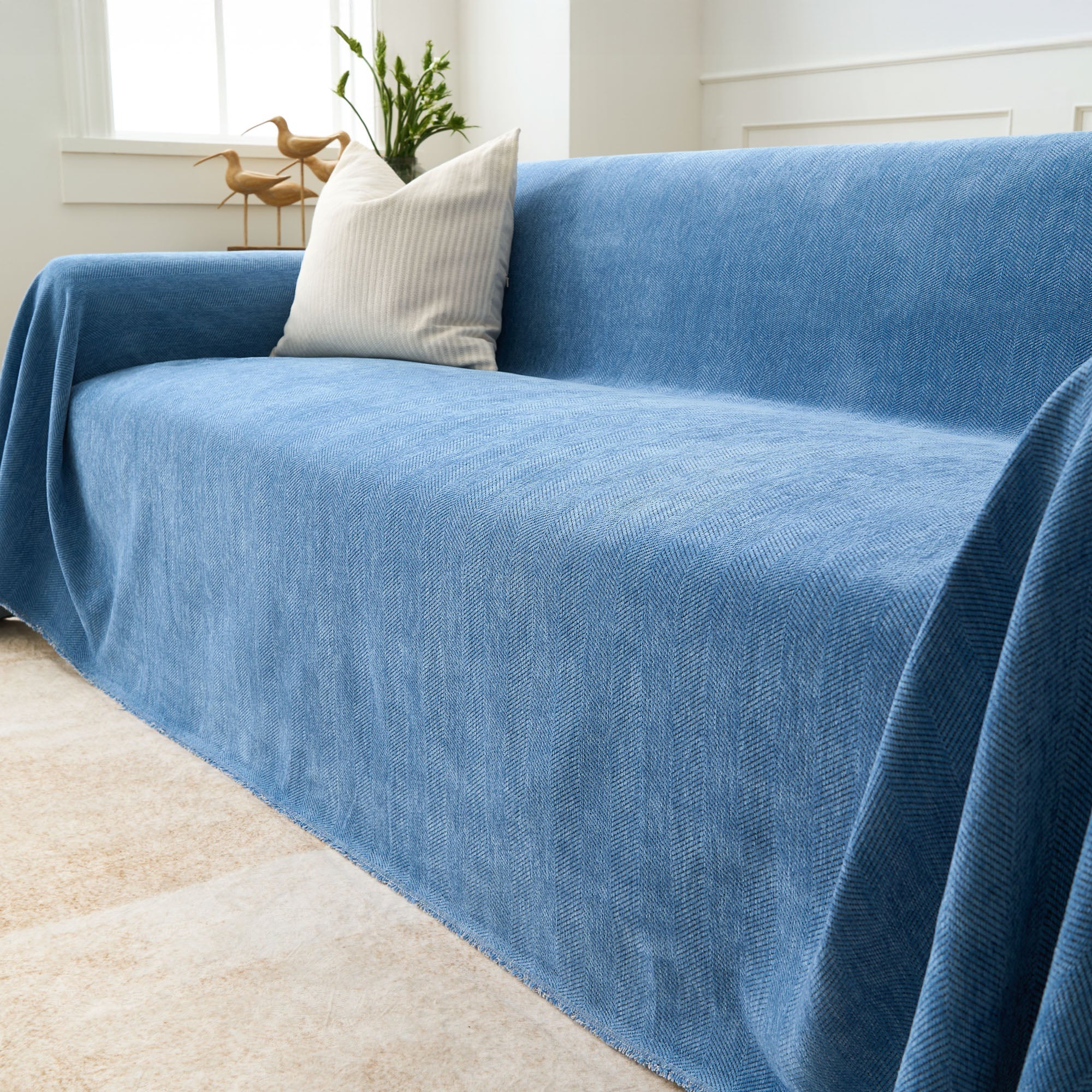 Herringbone Sofa Cover - Pet-Friendly Terracotta Fabric 12
