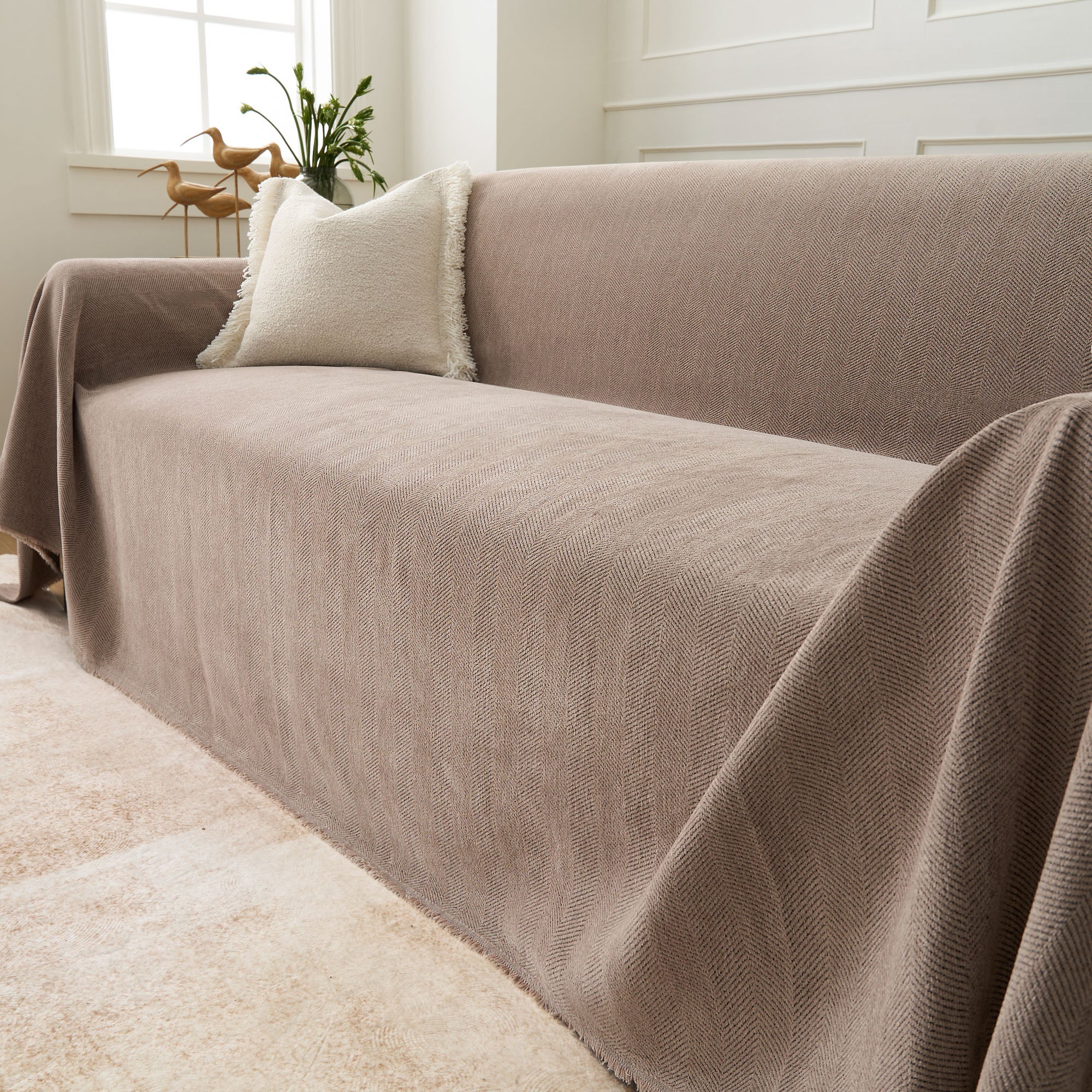 Herringbone Sofa Cover - Pet-Friendly Terracotta Fabric 14