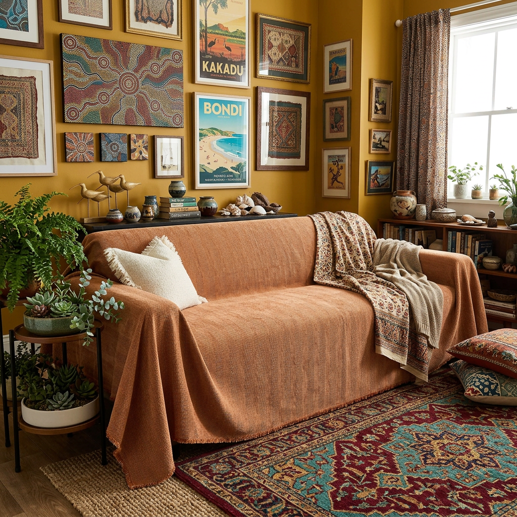 Herringbone Sofa Cover - Pet-Friendly Terracotta Fabric 5