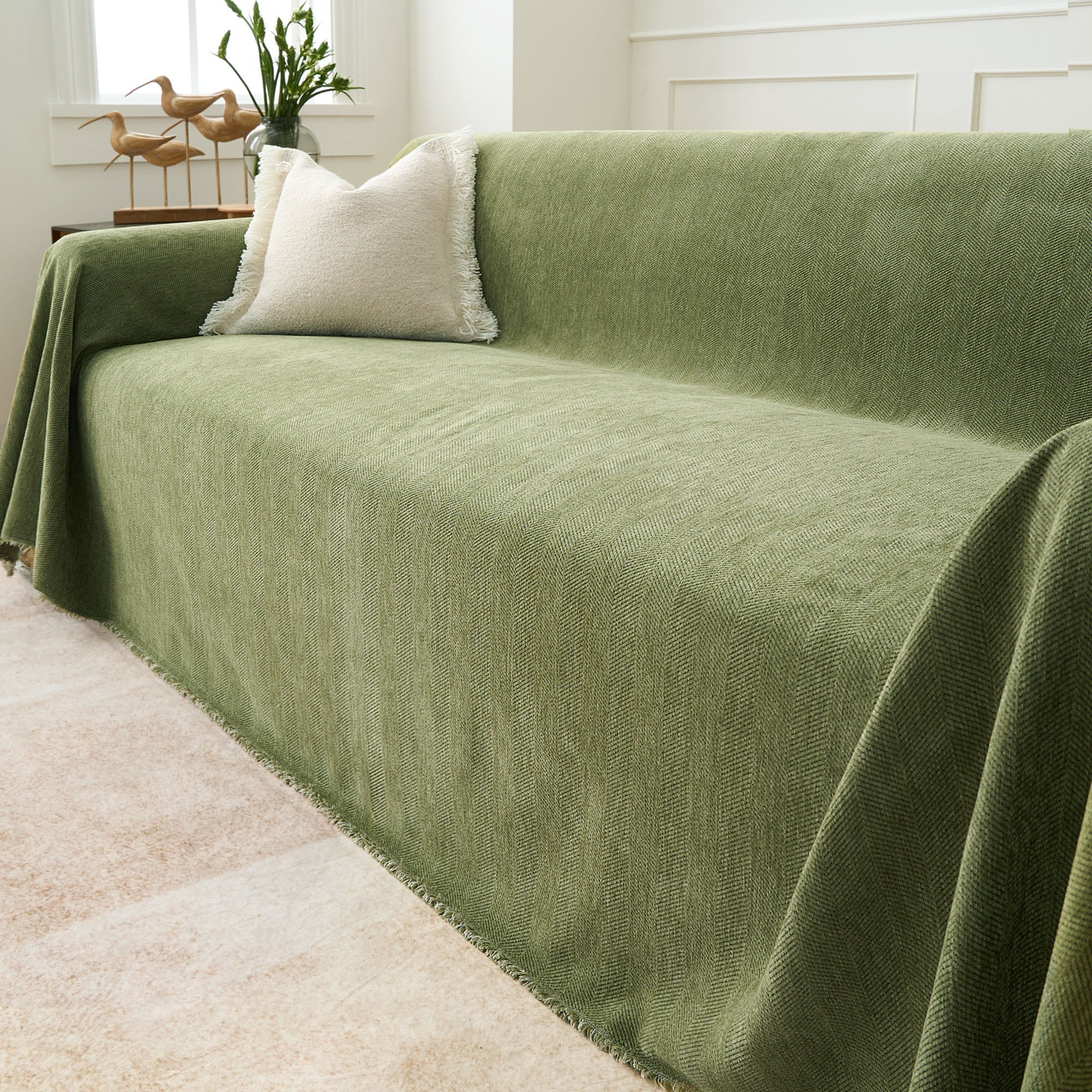 Herringbone Sofa Cover - Pet-Friendly Terracotta Fabric 7