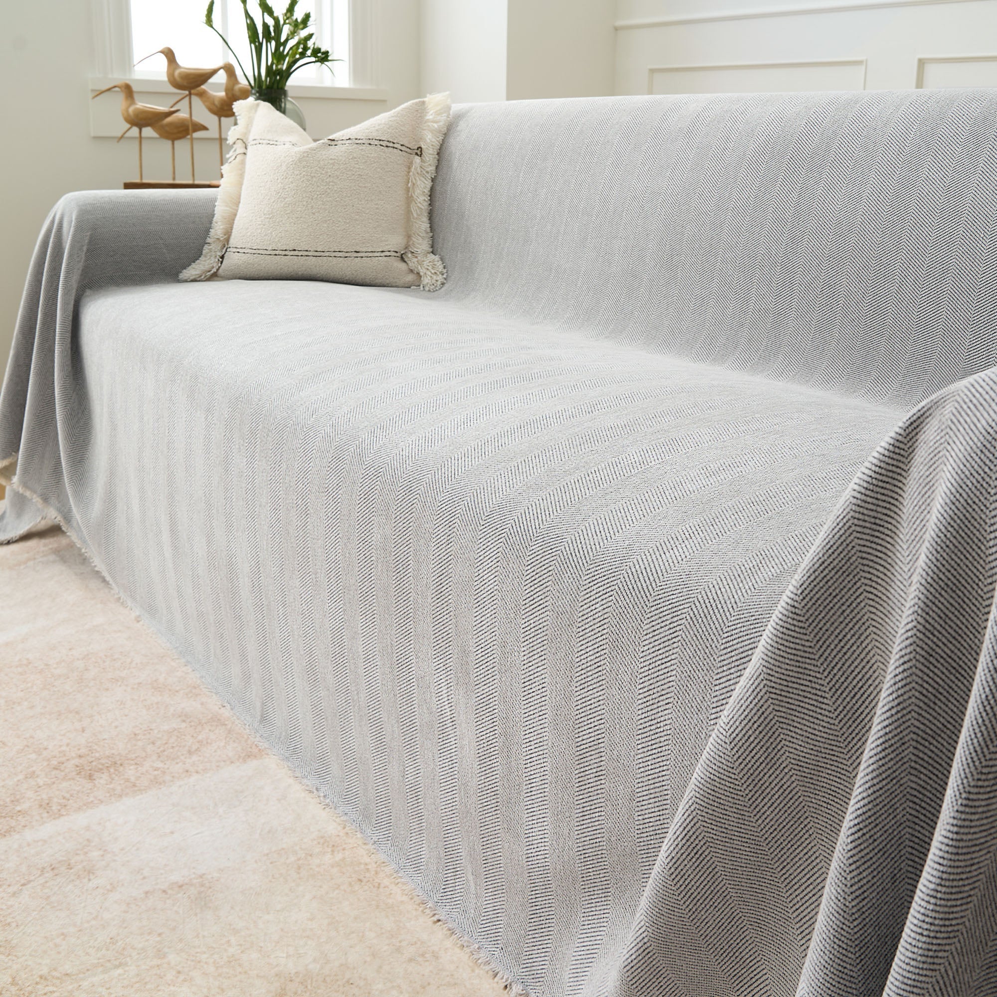Herringbone Sofa Cover - Pet-Friendly Terracotta Fabric 8