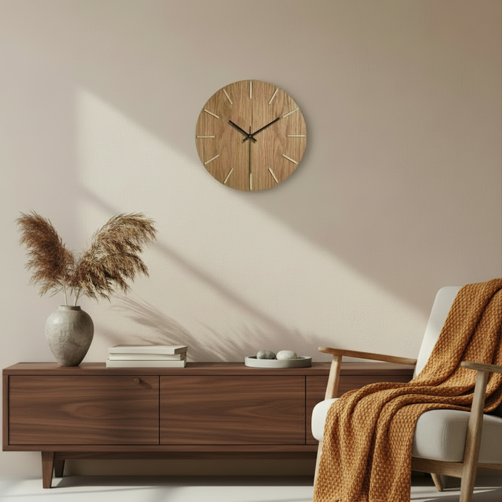 Horloge Murale Design en Chêne Massif | Élégance Minimaliste pour un Intérieur Apaisant 0