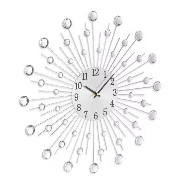 Horloge Murale Design en Métal Argenté avec Cristaux | Élégance Contemporaine pour un Intérieur Raffiné 5