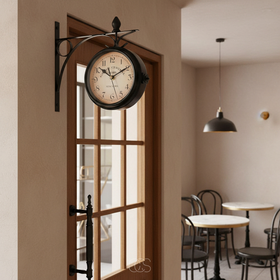 Horloge Murale Vintage Double Face en Métal Noir | Élégance Rétro pour un Intérieur Chic 2