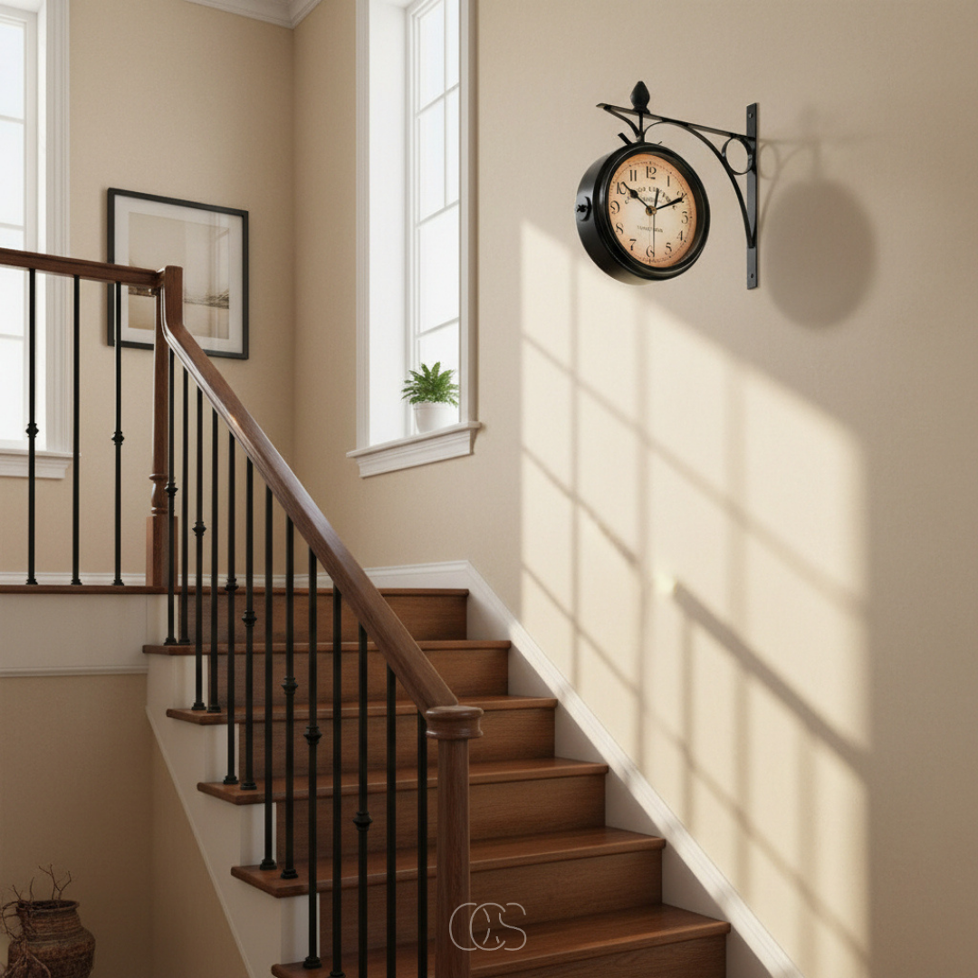 Horloge Murale Vintage Double Face en Métal Noir | Élégance Rétro pour un Intérieur Chic 3