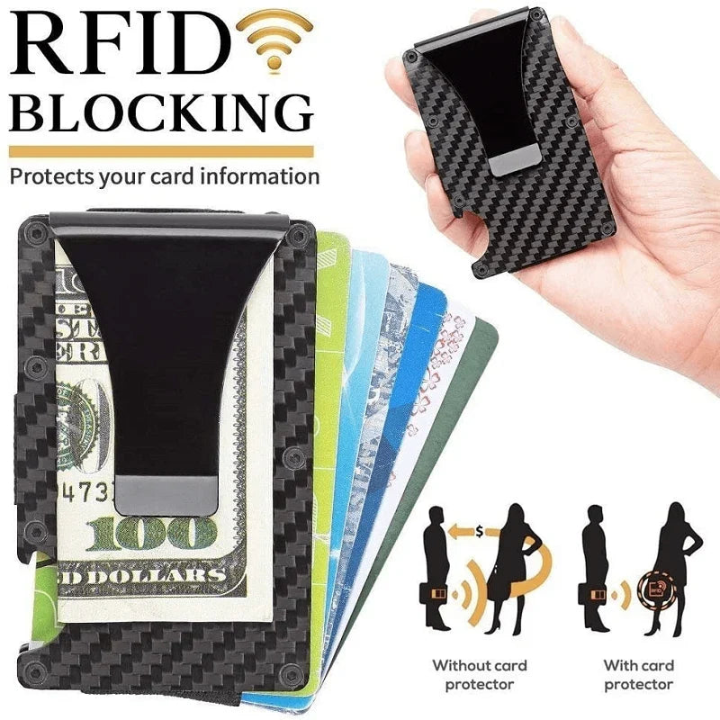 Porte-cartes en fibre de carbone, protection RFID